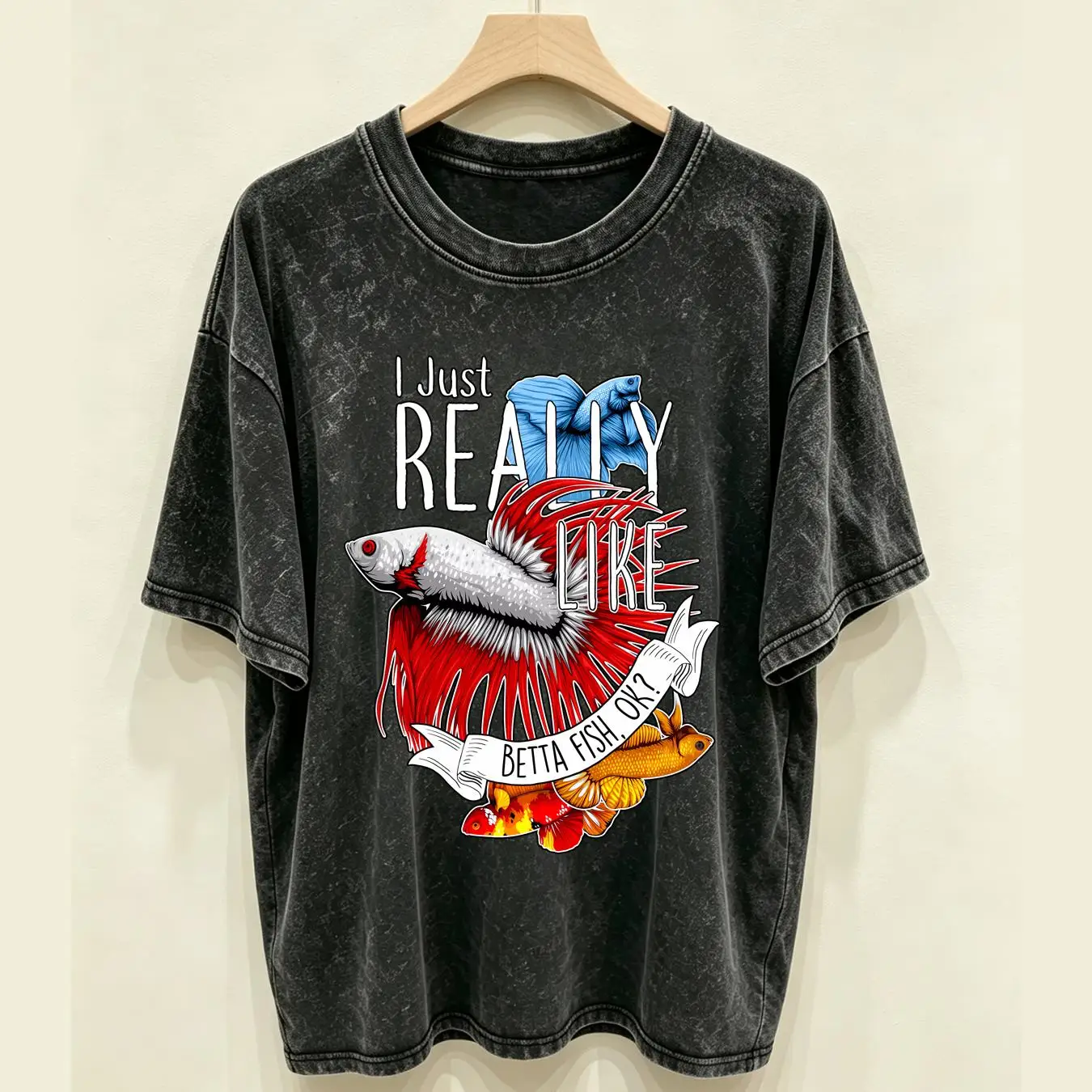 Aquarium Fish Keeping - Camiseta lavada con diseño de pez
