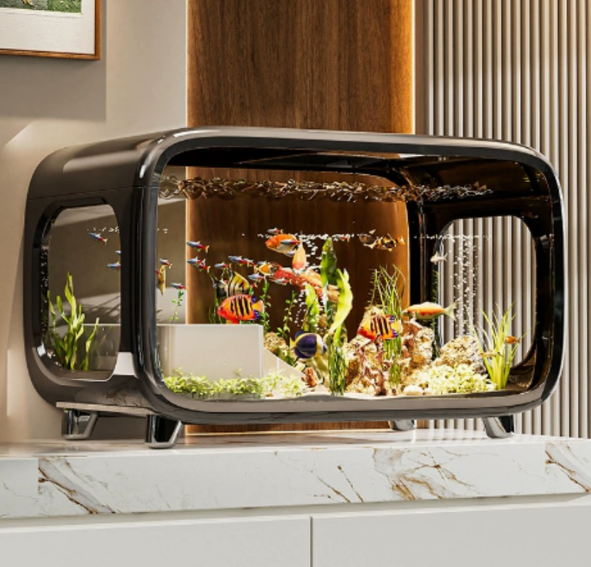 Fish Aquarium Home - Acuario Ecológico Transparente Creativo con Tapa,
